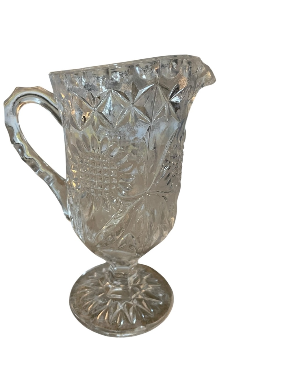 Clear Pressed Glass Pedestal Pitcher Early American Pattern Glass - Picture 2 of 4